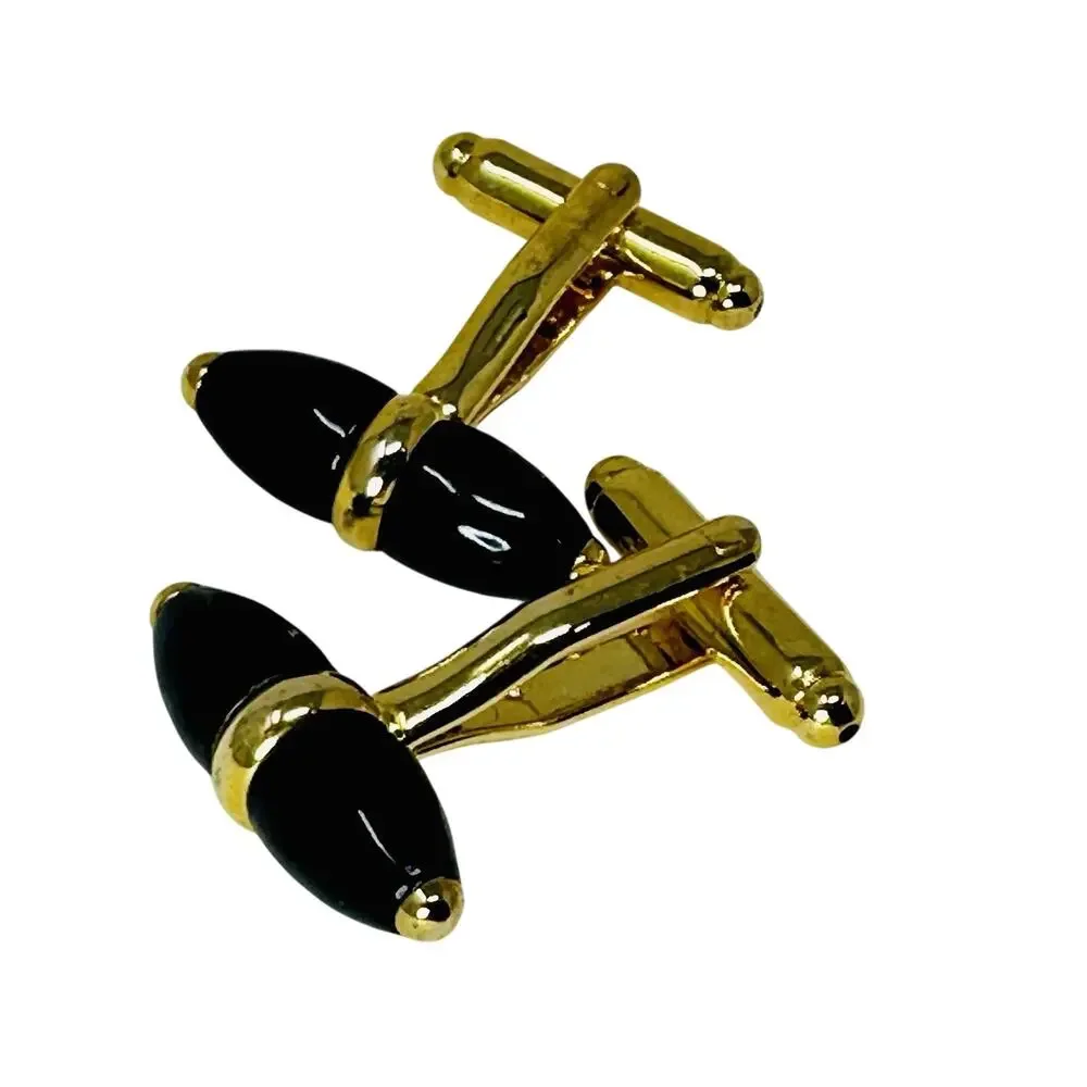Vintage Black & Gold Tone Bullet Cuff links MCM Art Deco .75”